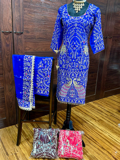 Fully Hand Embroidered Peacock Design Bridal Suit 42/44 (upto 48 margin)