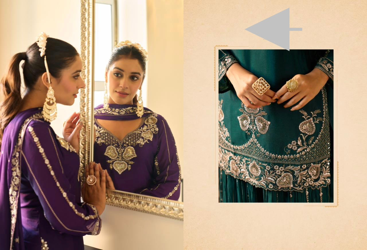 Premium Georgette Silk Suit With Crushed Fabric Sharara 42/44