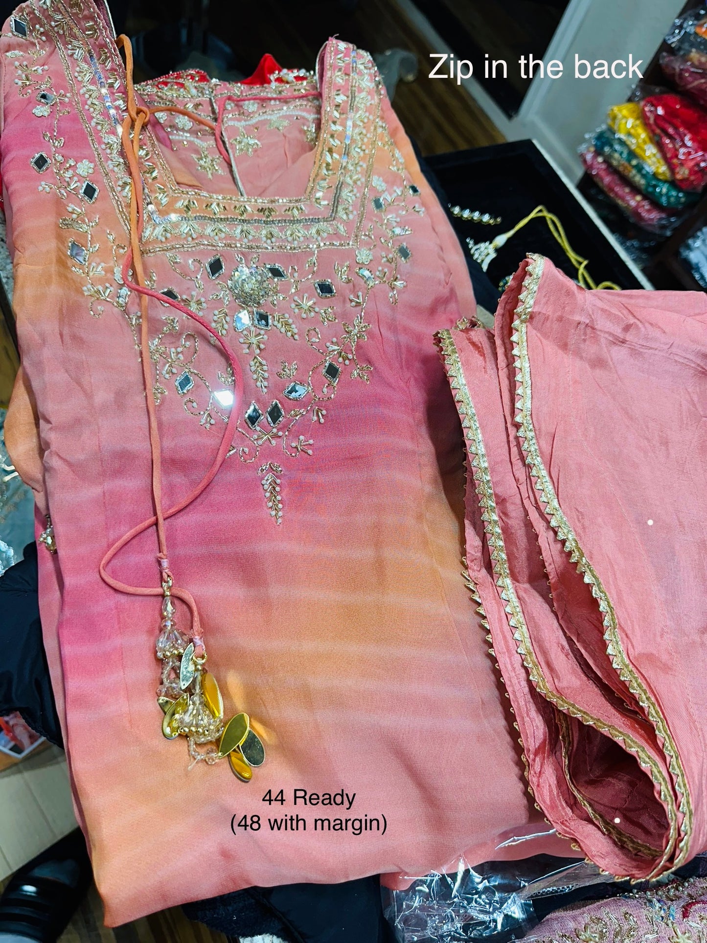 Stylish Handwork/Mirror Work Sharara Suit 44 Ready