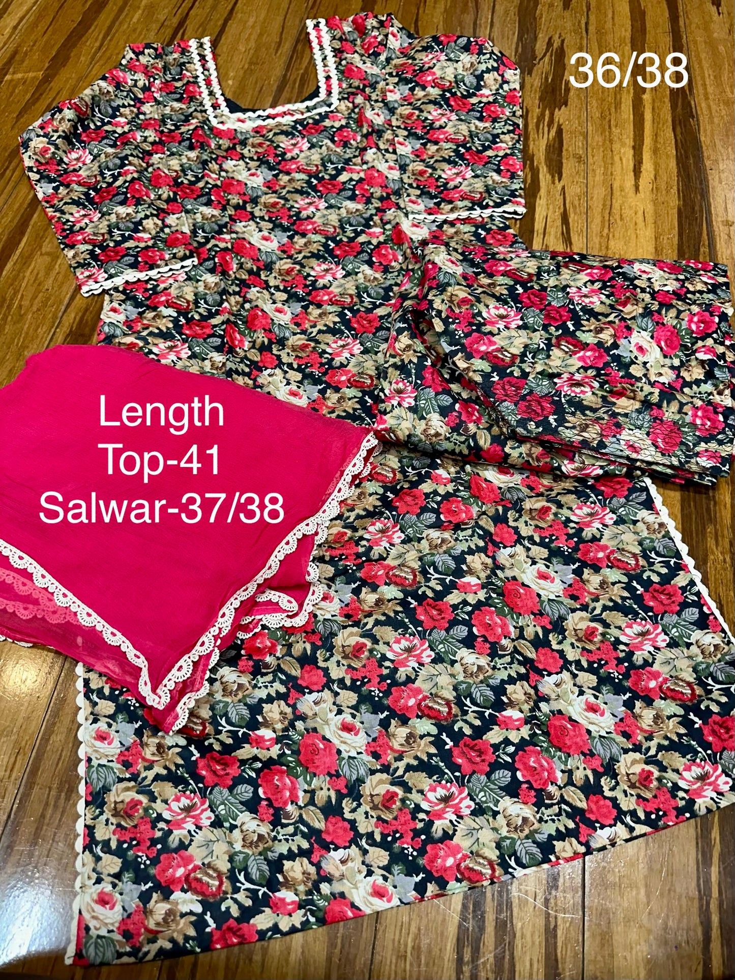 Allover Cambric cotton salwar suit with pure chiffon dupatta (36/38) D15