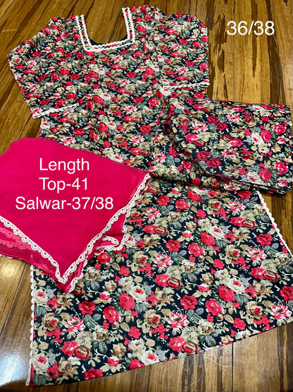 Allover Cambric cotton salwar suit with pure chiffon dupatta (36/38) D15