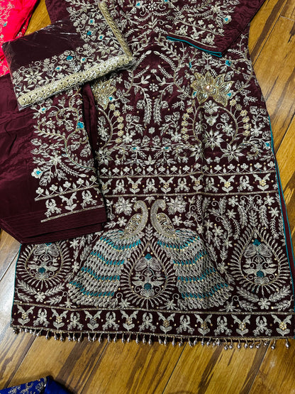 Fully Hand Embroidered Peacock Design Bridal Suit 42/44 (upto 48 margin)