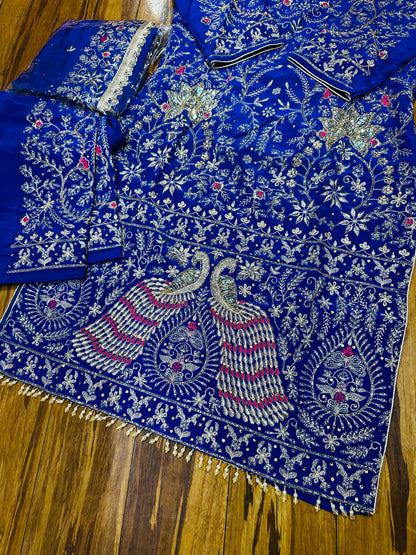 Fully Hand Embroidered Peacock Design Bridal Suit 42/44 (upto 48 margin)