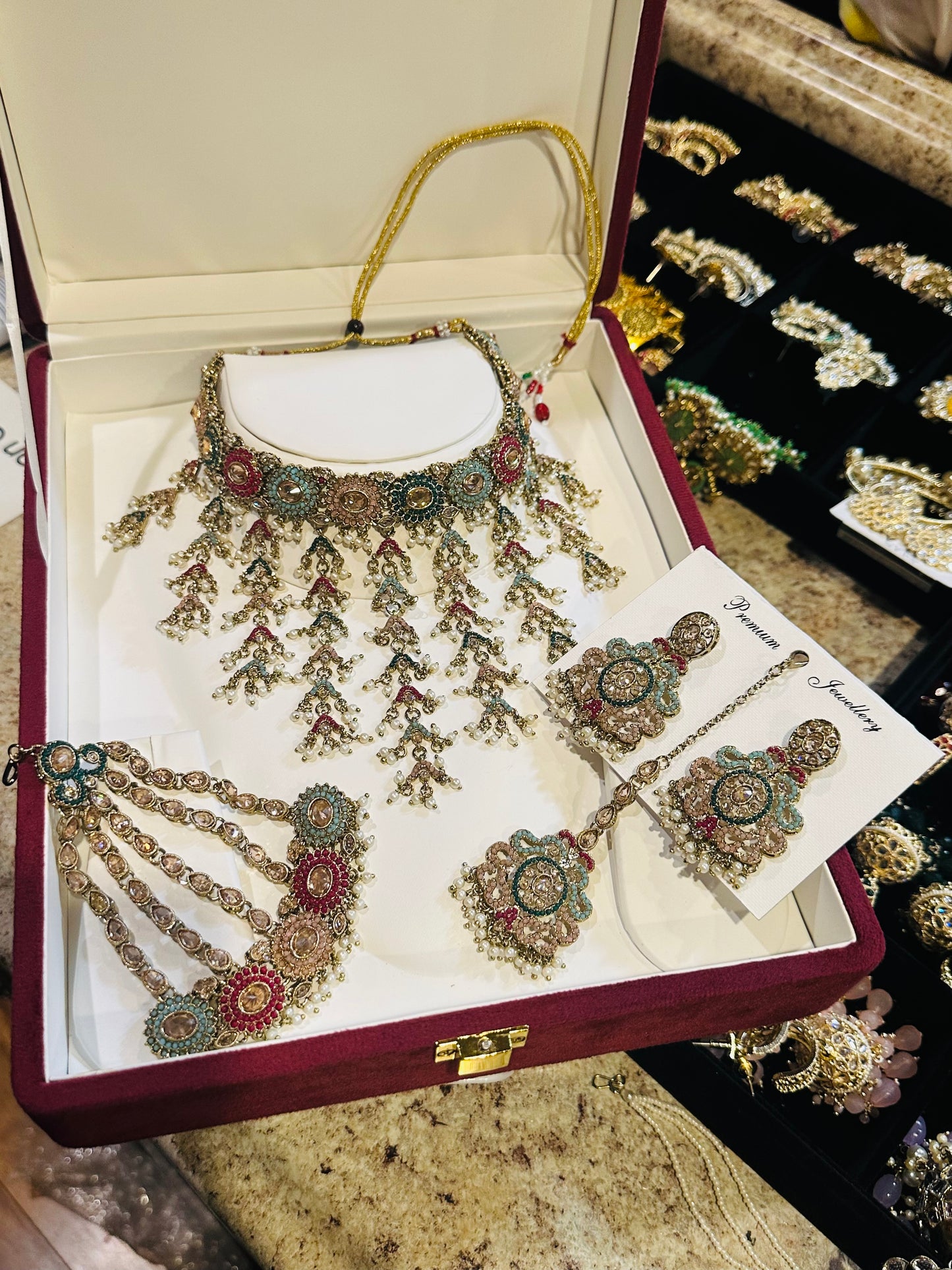 Stylish Latest Pakistani Polki Navratan Choker Set (4pcs Set)