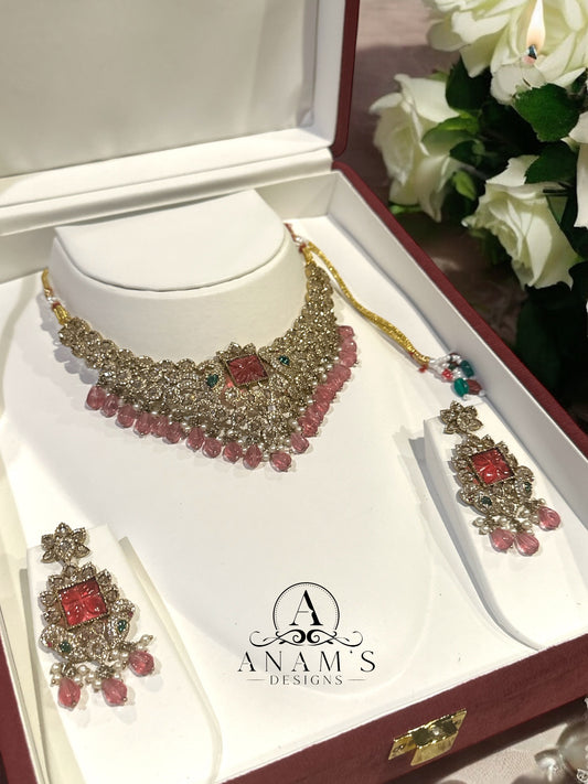 Stunning Brass Polki & AD With Amrapali Stone Necklace Set