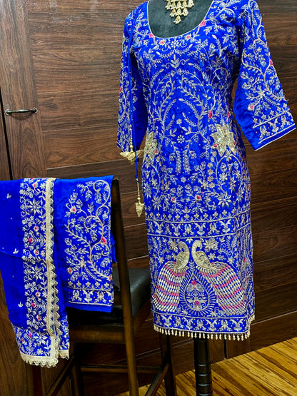 Fully Hand Embroidered Peacock Design Bridal Suit 42/44 (upto 48 margin)