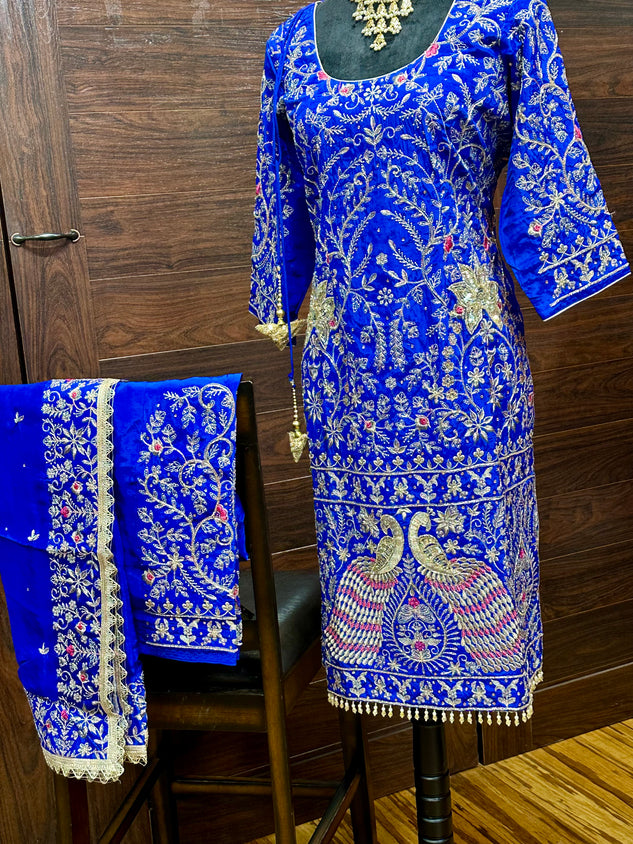 Fully Hand Embroidered Peacock Design Bridal Suit 42/44 (upto 48 margin)