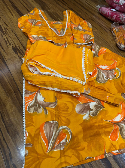 Trending Printed Allover Suit With Pure Chiffon Dupatta (Designs 1-8)
