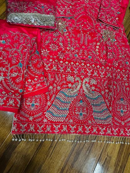 Fully Hand Embroidered Peacock Design Bridal Suit 42/44 (upto 48 margin)