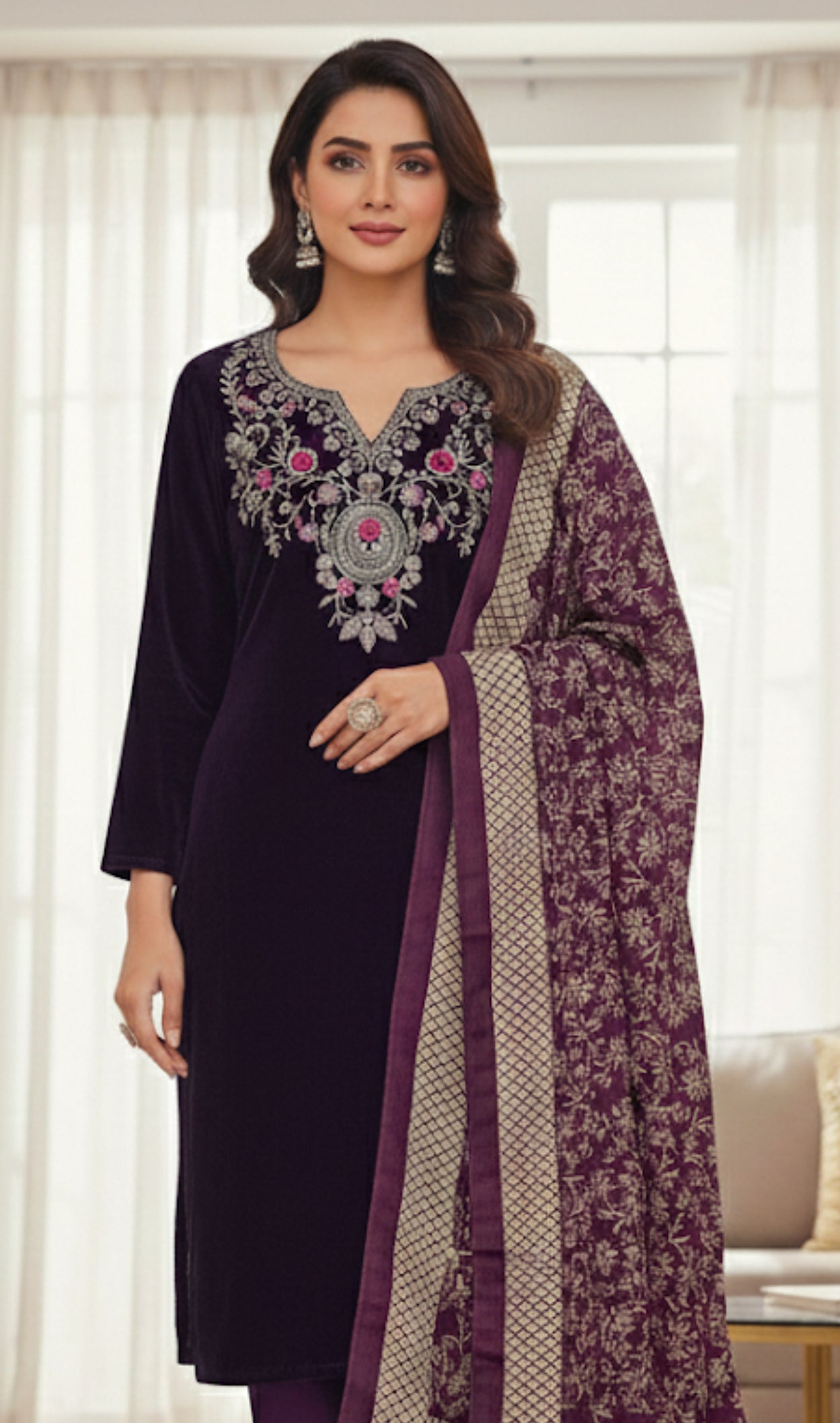 Beautiful Extra Soft Simple Straight Suit 3pcs (Cord Set)