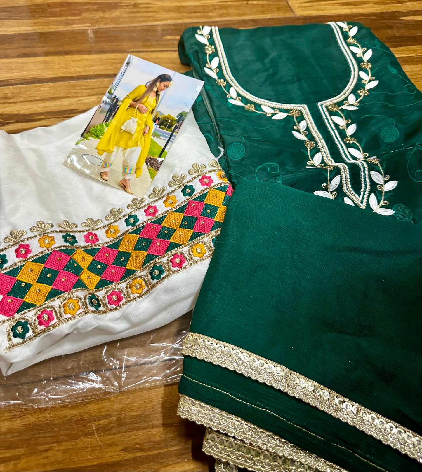 Stylish Hand Embroidered Pure Crepe Unstitched Suit