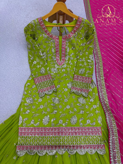 Designer Pakistani Sharara Suit With Heavy Work