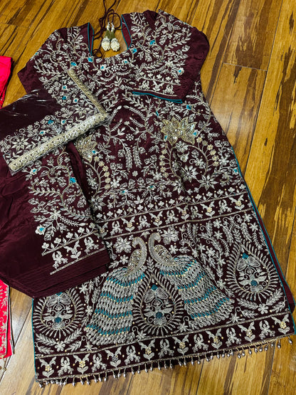 Fully Hand Embroidered Peacock Design Bridal Suit 42/44 (upto 48 margin)