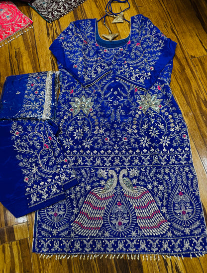 Fully Hand Embroidered Peacock Design Bridal Suit 42/44 (upto 48 margin)