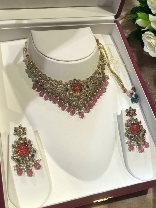 Stunning Brass Polki & AD With Amrapali Stone Necklace Set