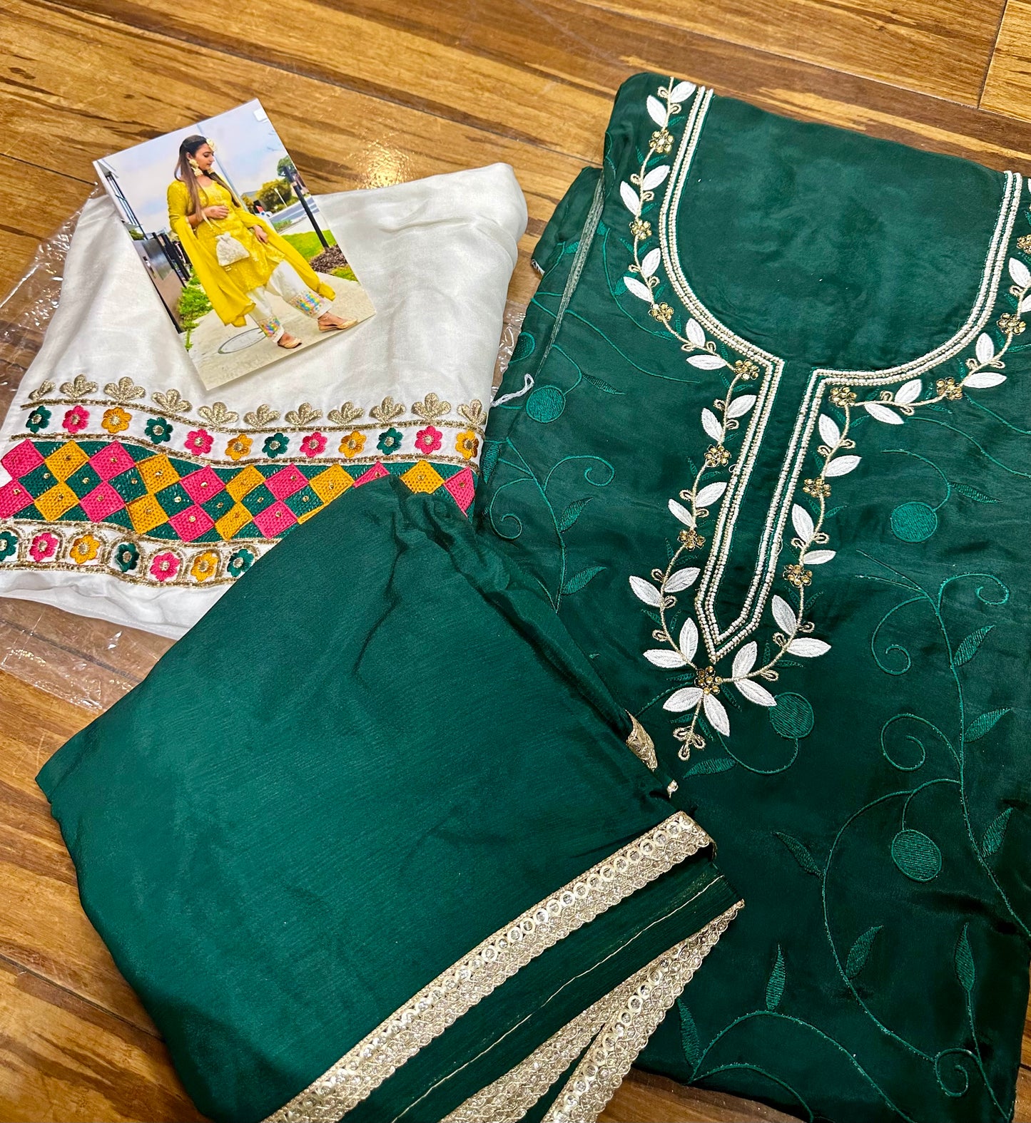 Stylish Hand Embroidered Pure Crepe Unstitched Suit