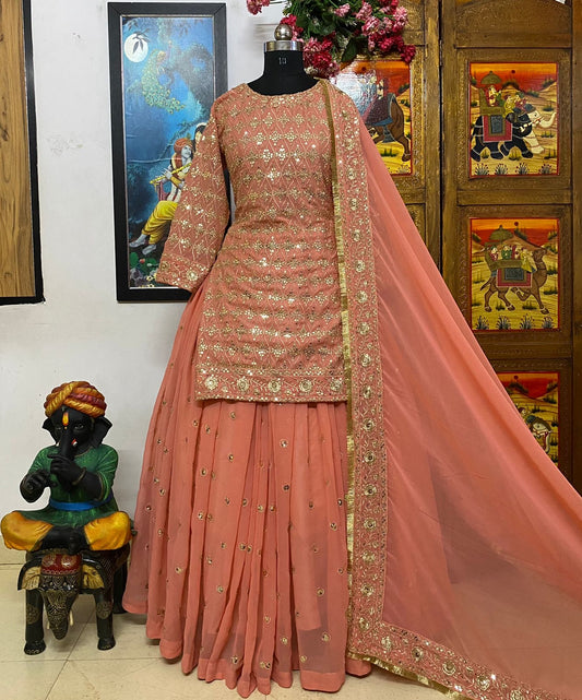 Designer Lehnga With Long Kurti (3pcs) image 3
