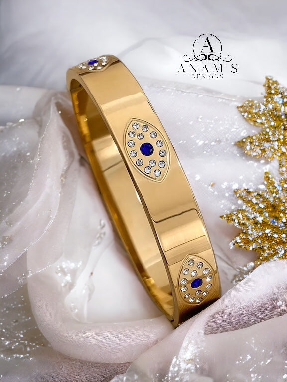 Evil Eye Protection 18K Gold-Plated Bangle Bracelet (Openable) Style3