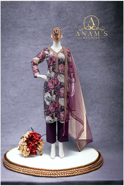 Beautiful Maslin Fabric Kurti Set (3pcs)