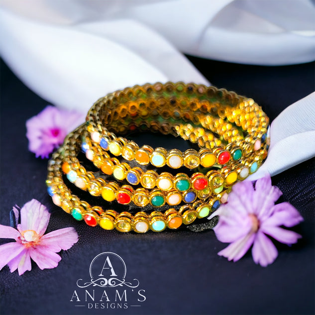 Gold Plated Kundan Embellished Bangle Set