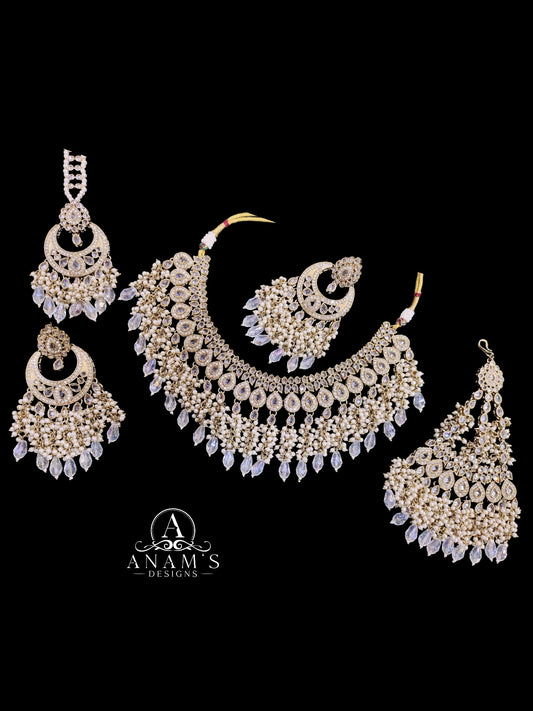 Stylish Pakistani Bridal Choker Set With Big Earrings, Tikka, & Passa. (5pcs)
