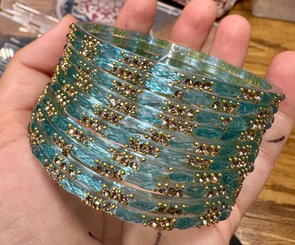 Beautiful Leaf Design Jelly Glass Bangles