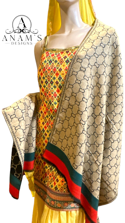 Designer Double Sided Cashmere Shawl (Unisex)