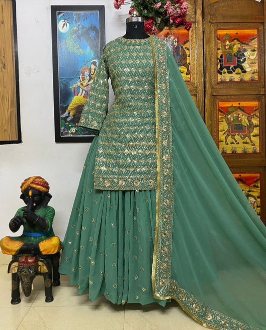Designer Lehnga With Long Kurti (3pcs)
