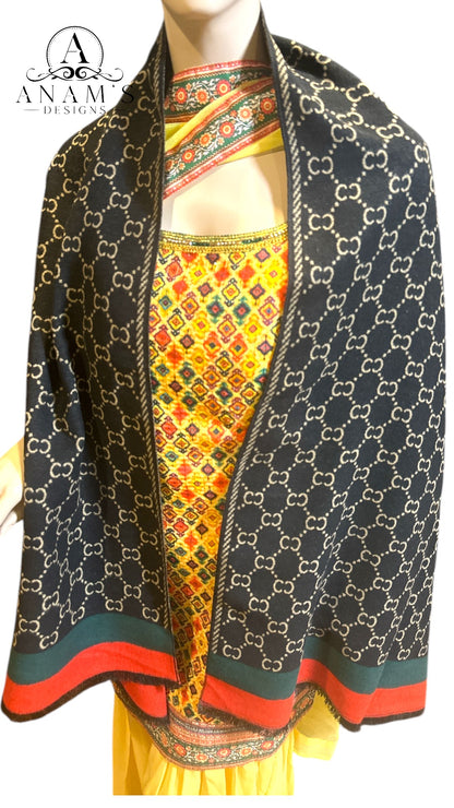 Designer Double Sided Cashmere Shawl (Unisex)