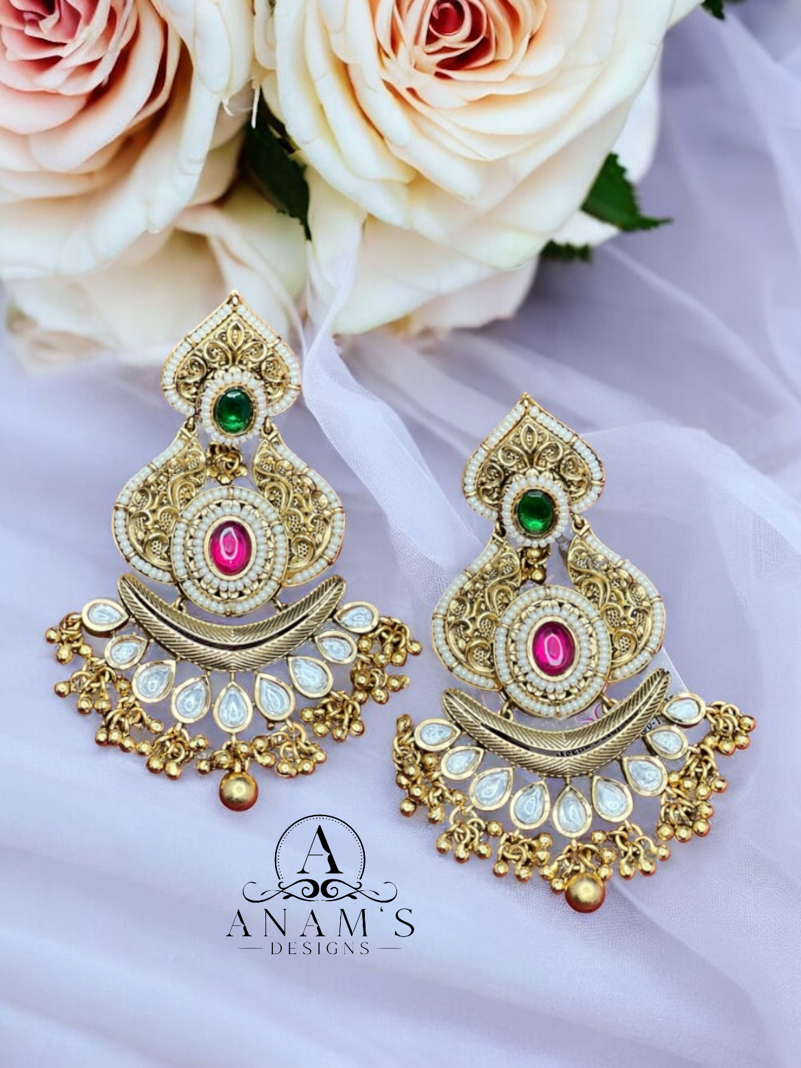 High-Quality Pachi Kundan Gold-Plated Earrings