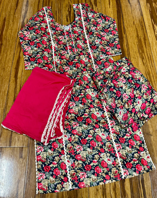 Printed Cambric Cotton Salwar Suit With Pure Chiffon Dupatta 38 Ready D11 image 3