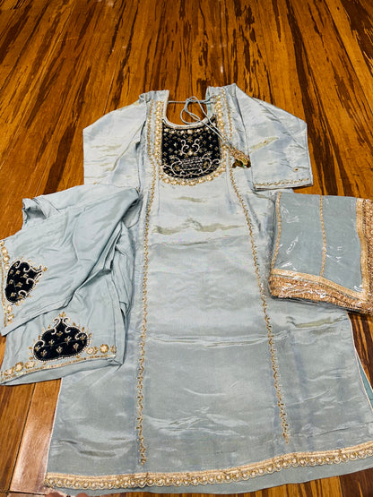 Trending Hand Embroidered Shimmer Fabric Suit
