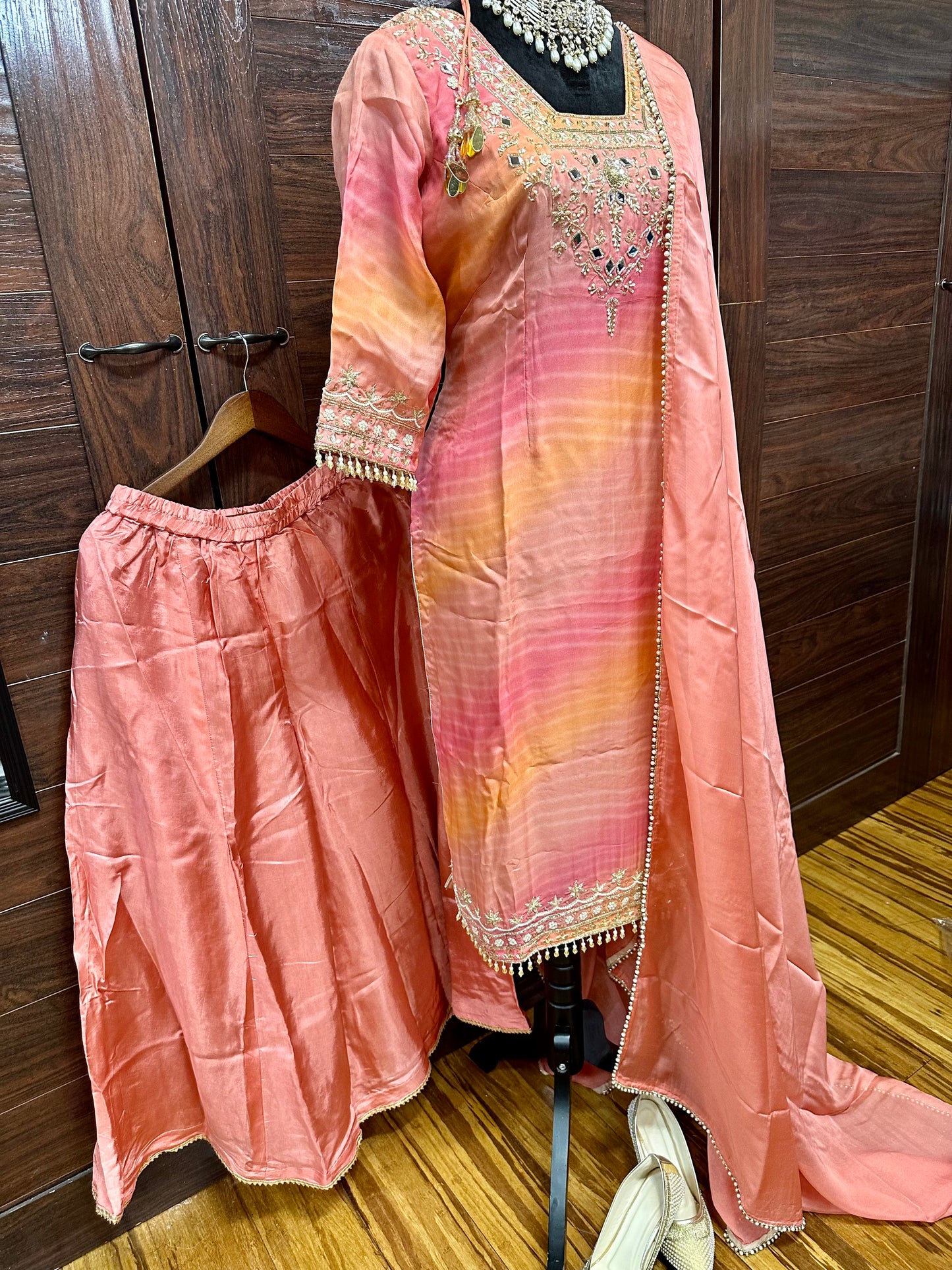 Stylish Handwork/Mirror Work Sharara Suit 44 Ready