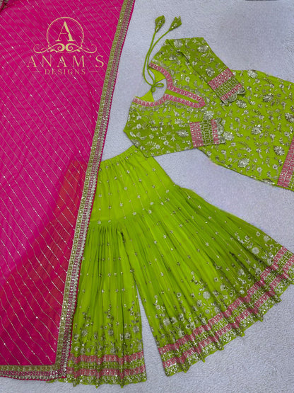 Designer Pakistani Sharara Suit With Heavy Work