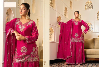 Premium Georgette Silk Suit With Crushed Fabric Sharara 42/44