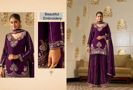 Premium Georgette Silk Suit With Crushed Fabric Sharara 42/44 image 3