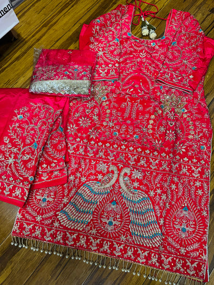 Fully Hand Embroidered Peacock Design Bridal Suit 42/44 (upto 48 margin)