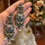 Beautiful Oxidized & Gold Toned Peacock Concept Earrings