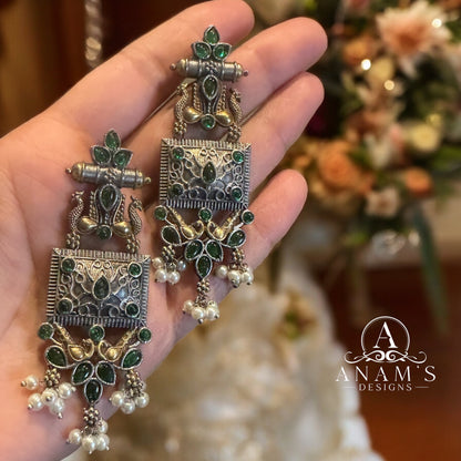 Beautiful Oxidized & Gold Toned Peacock Concept Earrings