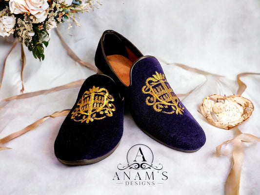 Men's Designer Velvet Loafers/Punjabi Jutti (Blue)