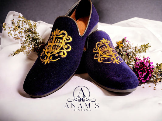 Men's Designer Velvet Loafers/Punjabi Jutti (Blue)