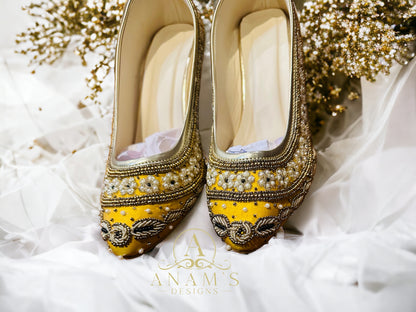 Bridal Non-Slip Heels With Tilla Work (Yellow)