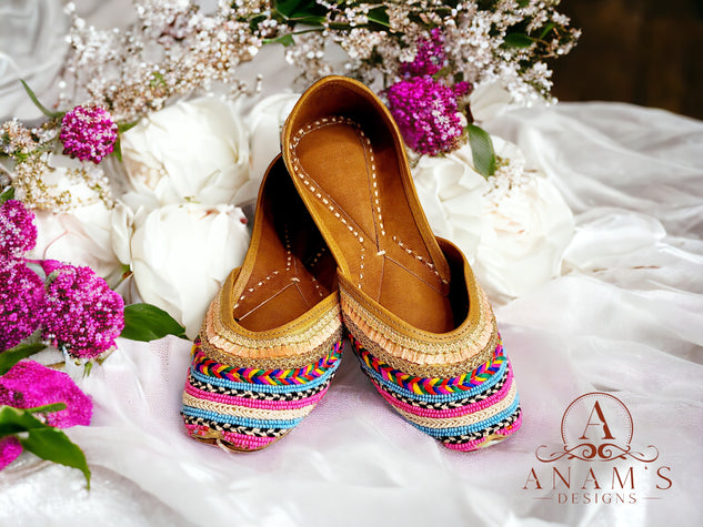 Beautiful Fulkari Style Punjabi Jutti With Bright Colors