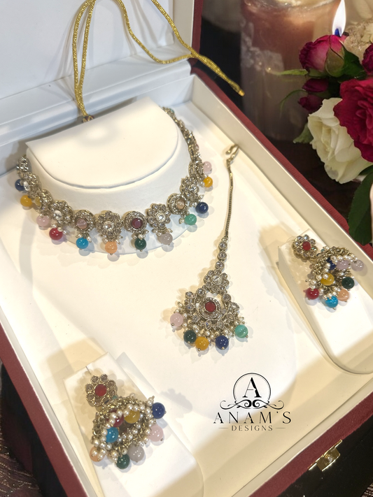 Stylish Kundan AD Choker Set With Jhumkis