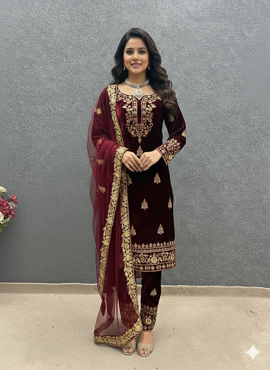 Ready-To-Wear Velvet Suit With Pants