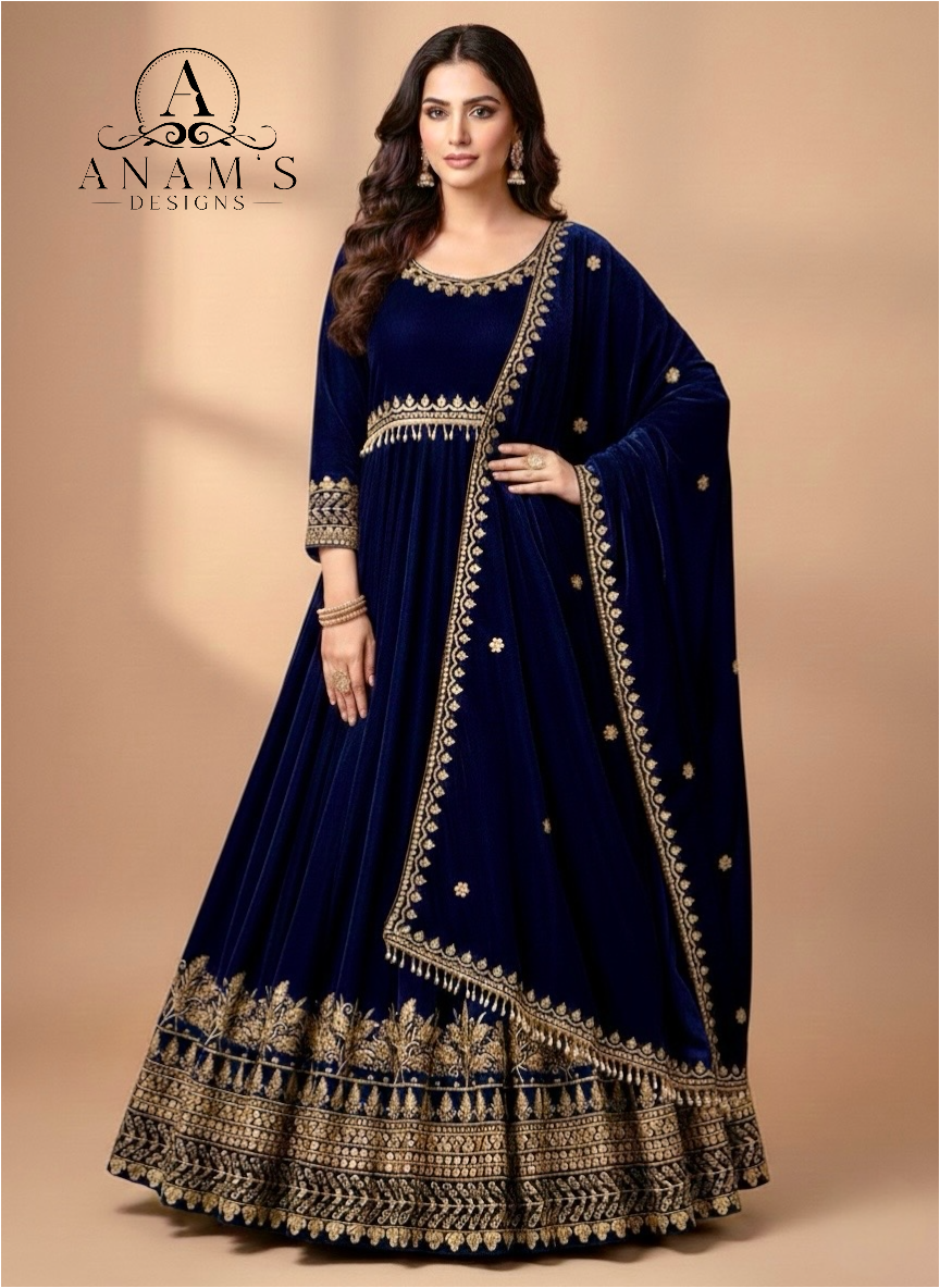 Bollywood designer Long velvet  gown With Velvet Stall