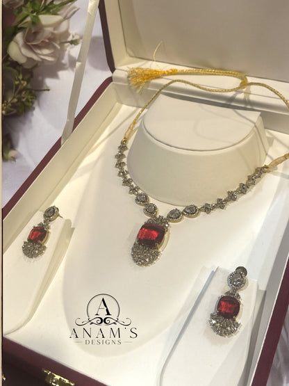 Princess Cut AD Necklace Set