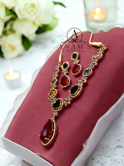 Royalty Necklace  AD With Various Semi-Precious Stones