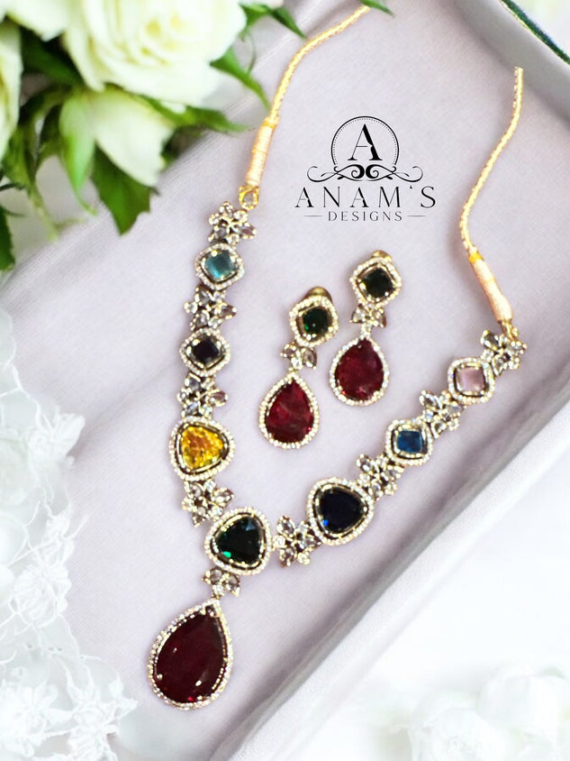 Royalty Necklace  AD With Various Semi-Precious Stones