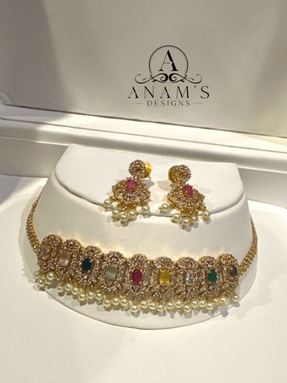 Navratna AD Gold-Plated Choker Set